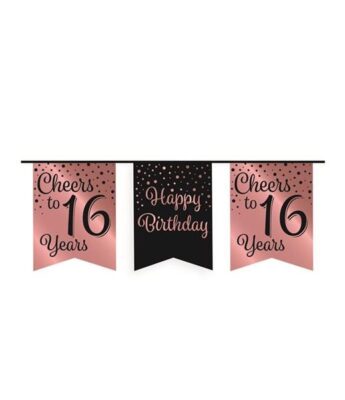 Party Flag Banner 6m. Roze/Zwart